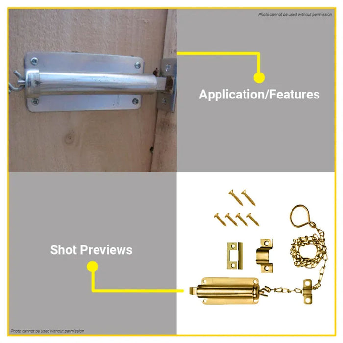 BUILDMATE Pololock 4" Inch Heavy Duty Chain Bolt Latch Security Anti-Theft Door Lock Satin Brass Finish PL88200-2
