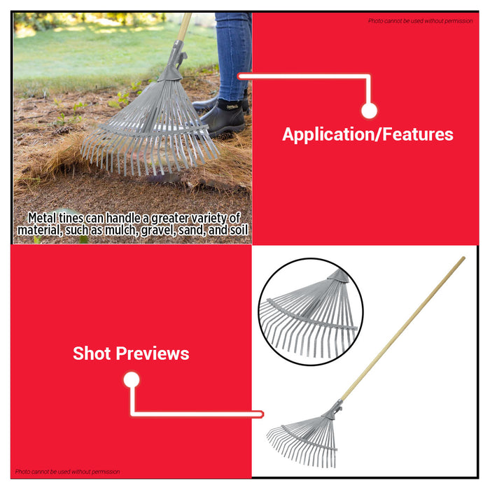 WADFOW 1200mm (22Teeth) Wooden Handle Poly Steel Leaf Rake WXW8A22 WHT