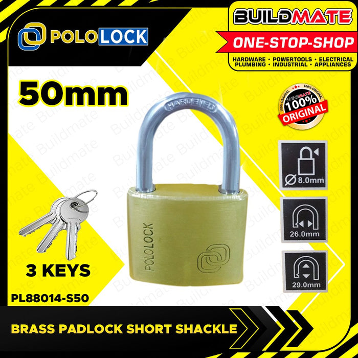 BUILDMATE Pololock Brass Padlock SHORT Shackle 20MM - 60MM Anti-Theft Keyed Wide Lock PL88014
