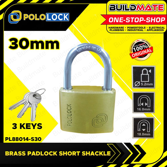 BUILDMATE Pololock Brass Padlock SHORT Shackle 20MM - 60MM Anti-Theft Keyed Wide Lock PL88014