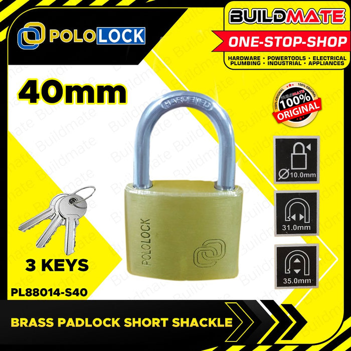 BUILDMATE Pololock Brass Padlock SHORT Shackle 20MM - 60MM Anti-Theft Keyed Wide Lock PL88014