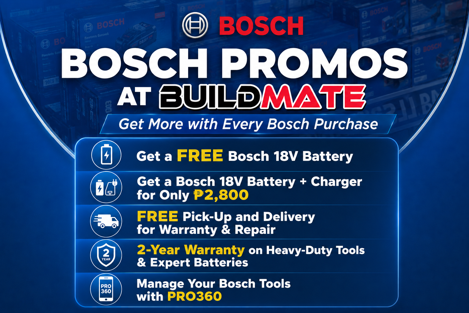 Bosch Promos at Buildmate: Get More with Every Bosch Purchase
