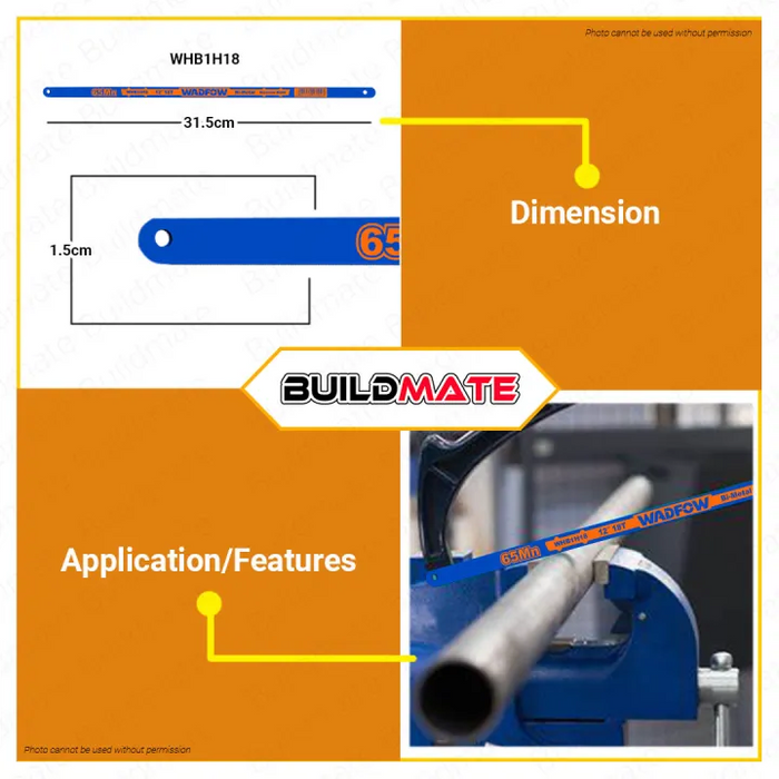 WADFOW Hacksaw Blade 1pc 18T & 24T 65MN 300mm 12" Inches SOLD PER PIECE High Quality •BUILDMATE• WHT
