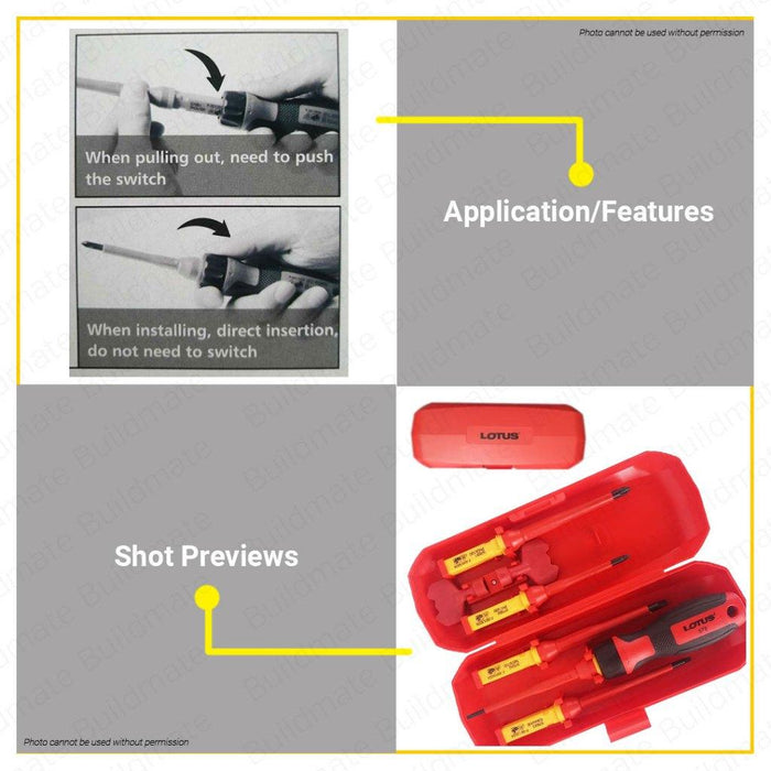 BUILDMATE Lotus 8pcs VDE Insulated Screwdriver Set Slotted Phillips Screw Driver Electrician Hand Repair Tool Kit LTHT8VSX - LHT