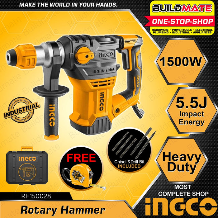 BUILDMATE Ingco Rotary Hammer Drill 1050W / 1500W SDS Plus Chuck Chipping Gun Jack Drilling Machine Electric Demolition Concrete Breaker Hammer - IPT