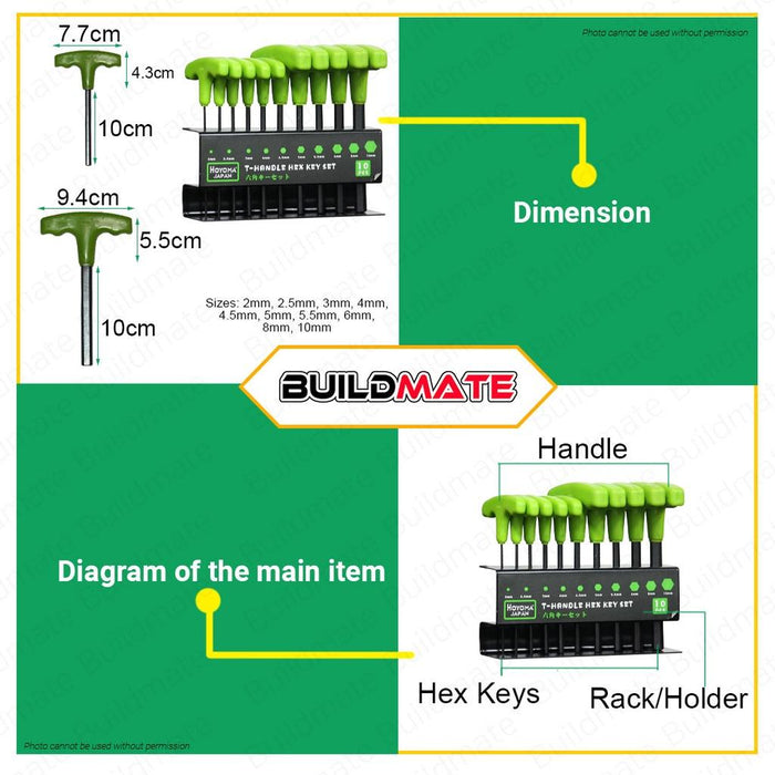 HOYOMA JAPAN T-Handle Hex Key 10PCS/SET HNL007 •BUILDMATE•