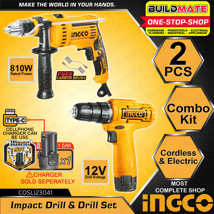INGCO Lithium Ion Cordless Drill 12V 10mm CDLI12415 with Led Headlamp Bits Set IPX
