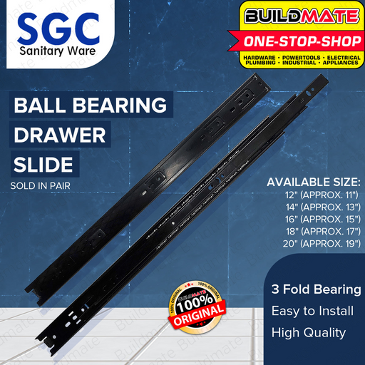 S.G.C. 3 Fold Ball Bearing Drawer Slide Guide 12" | 14" | 16" SOLD PER PAIRS •BUILDMATE•