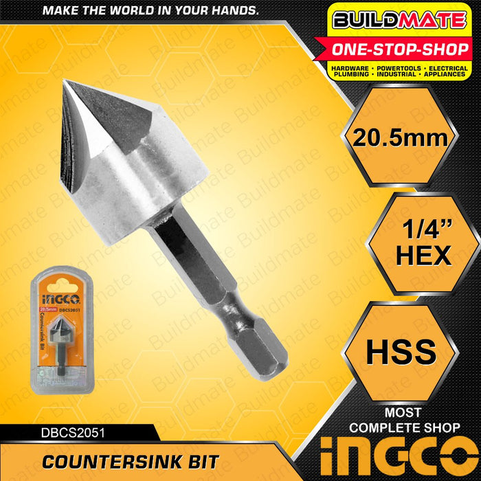BUILDMATE Ingco 1/4" HSS Countersink Bit Set 90 Degree Center Punch Tool Sinker Drill for Metal IHT