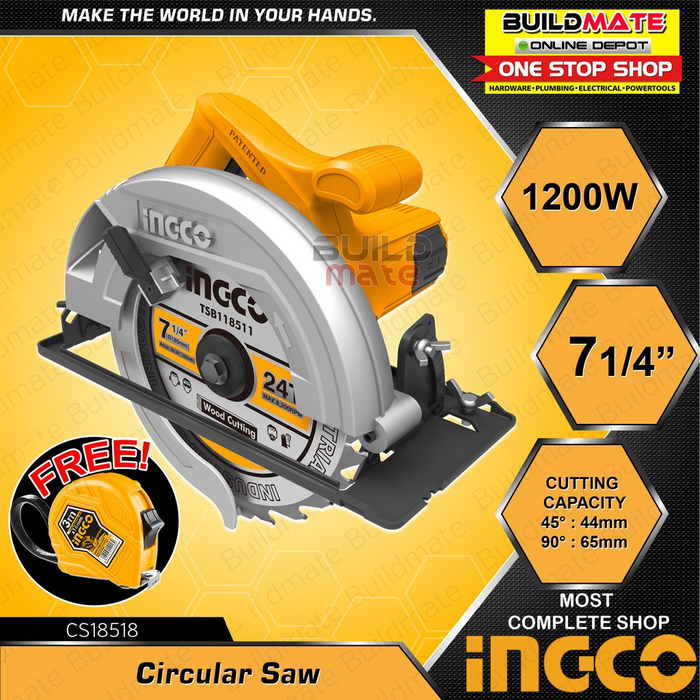 [COMBO B] INGCO Circular Saw CS18518 + Jigsaw JS400285 +FREE INGCO GOGGLES, GLOVES & TAPEMEASURE •BUILDMATE• IPT