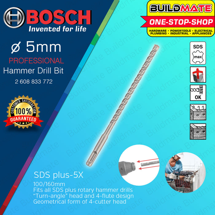 BUILDMATE Bosch SDS PLUS-5X Rotary Hammer Drill Bit 4MM - 13MM for Concrete & Masonry Wall Fast Drilling - BAX