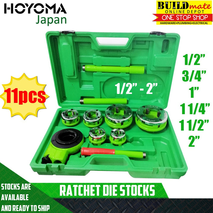 BUILDMATE Hoyoma Ratchet Die Stocks Pipe Threader 11pcs / 12pcs Threading Tool Set - HYMA