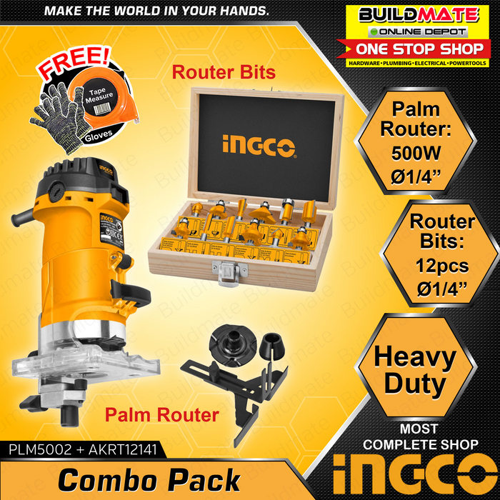 [BUNDLE] INGCO Laminate Router Trimmer 500W PLM5002 WITH Router Bit SET 1/4" +FREE TAPEMEASURE •BUILDMATE• IPT