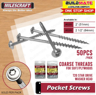 MILESCRAFT Pocket Screw 2" 2-1/2" COARSE Zinc Coated 50PCS/PACK SOLD PER PACK #5205 •BUILDMATE•