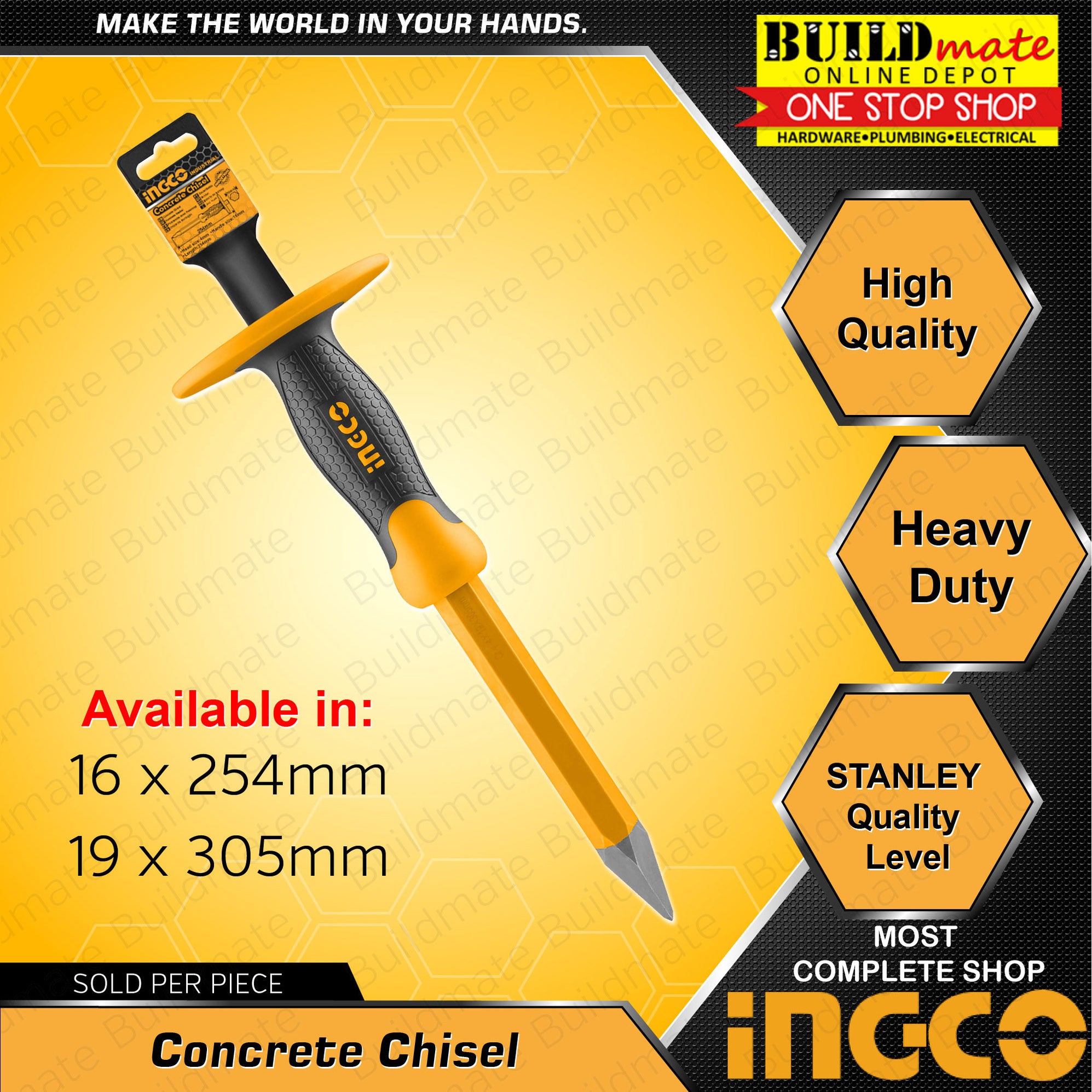Ingco Concrete Chisel Demolition Pointed Chisel Stanley Quality 16x254 