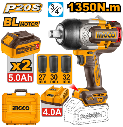 INGCO 20V Brushless Cordless Impact Wrench Unit Only and Set CIWLI201351 CIWLI20135 ICPT - BUILDMATE