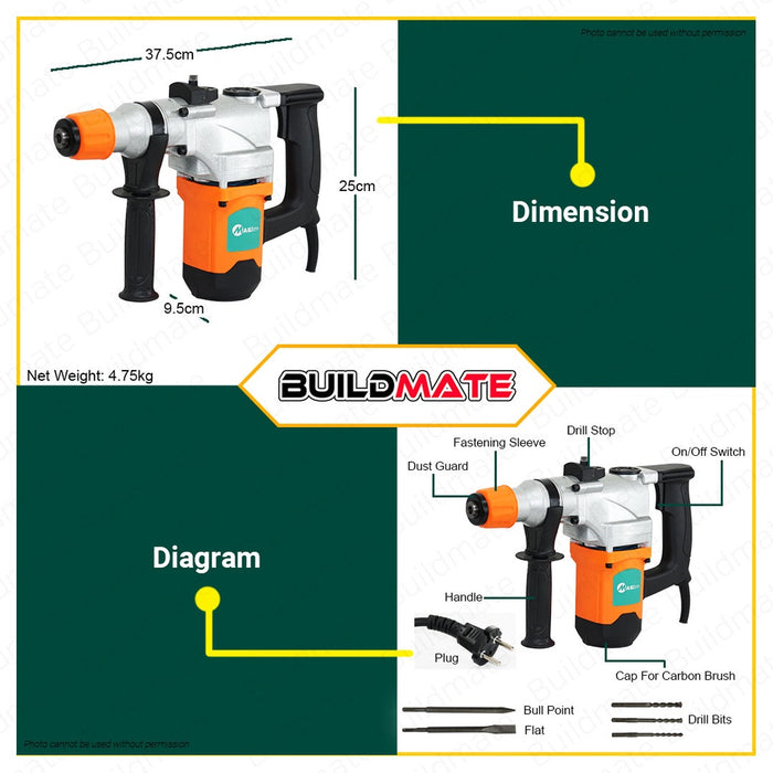 MAILTANK Rotary Hammer Drill 1200W SH08 •BUILDMATE•