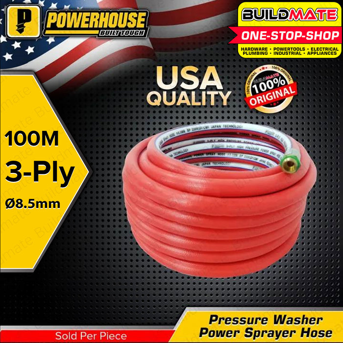 POWERHOUSE 3-PLY Pressure Washer Power Sprayer Hose (RED) Ø8.5mm 50M | 100M •BUILDMATE• PHI