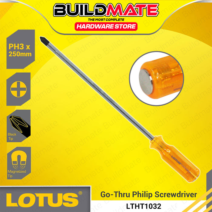 BUILDMATE Lotus Go - Thru Slotted Flat & Philips Screwdriver 200mm / 250mm Hand Repair Tools SOLD PER PIECE - LHT