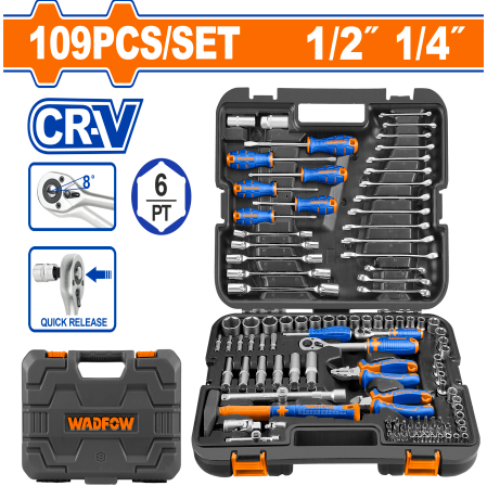 Buildmate x WADFOW 109PCS Combination Tool Set with Carrying Case WHS2109 WHT
