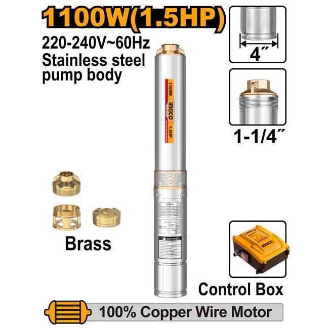 Buildmate x INGCO 4" Deep Well Pump 0.5-2HP Submersible Water Pump Stainless DWP Series IPT