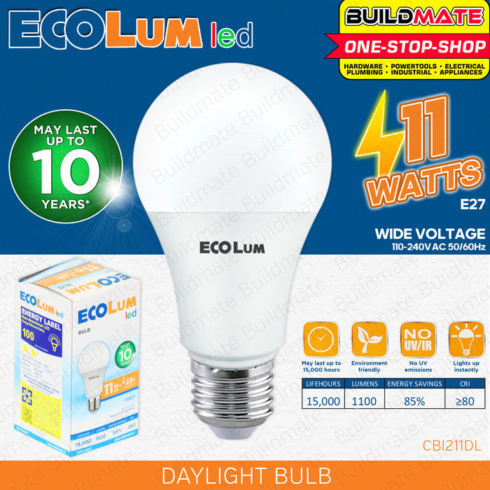 BUILDMATE Ecolum Led Bulb E27 Daylight Premium 3W - 15W 6500K LED Light Bulb LED Lite Light Bulb Bedroom Light Office Light LED Lamp Light Indoor Light LED Bulb Light