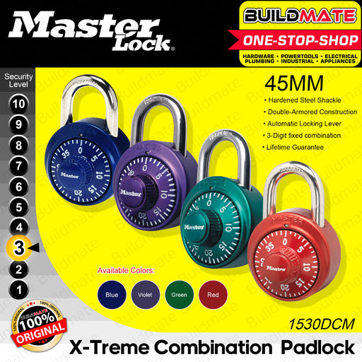 MASTER LOCK X-Treme Combination Padlock 45mm #1530D / 1530EURDCM Assorted Color SOLD PER PIECE