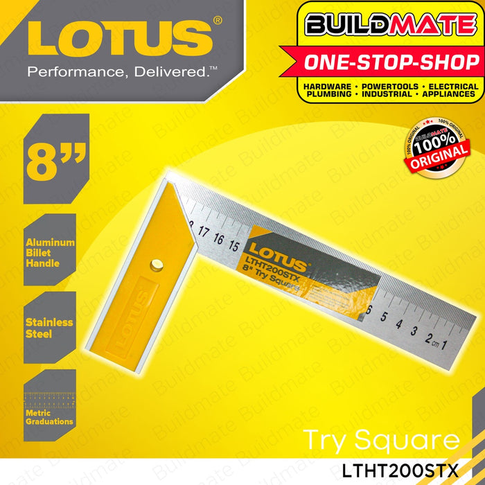 LOTUS Try Square Ruler 6" Inch | 8" Inch [SOLD PER PIECE] Aluminum Alloy L-Square Ruler, Framing Ruler, Carpenters Square, L Ruler, Right Angle Ruler Metal Framing Steel Square LTHT150STX | LTHT200STX •BUILDMATE• LHT