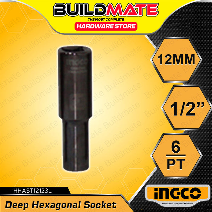 BUILDMATE Ingco 1/2" Inch Deep Hexagonal Sockets 8mm-32mm Cr-V Hexagon Deep Hex Drive Socket Wrench SOLD PER PIECE - IHT