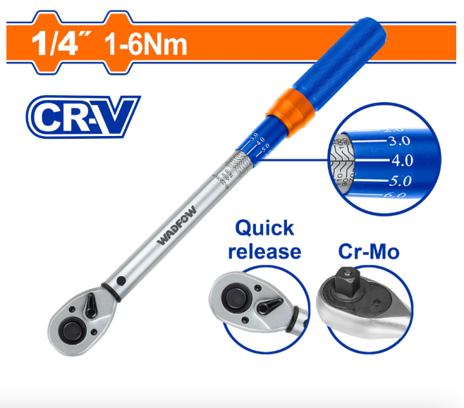 Wadfow 1-6Nm 1/4" Preset Torque Wrench Small Torque Ratchet Adjustable Tool for Bikes & Electronics Repair WWQ4D14 - WHT