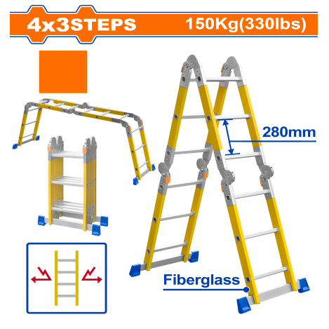Buildmate x Wadfow 4x3 & 4x4 Steps Multi-Purpose Fiberglass Ladder WLD3943 WLD3944 WHT