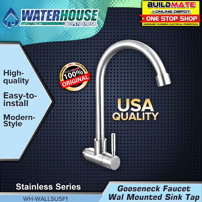 WATERHOUSE by POWERHOUSE Stainless Wall Mount Gooseneck Faucet Design F1 480G •BUILDMATE• PHWH
