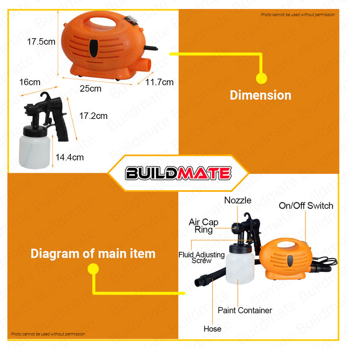 PROMAN 650W HVLP DIY Spray Gun Paint Zoom Electric Sprayer 800ml PR-SG650 •BUILDMATE•