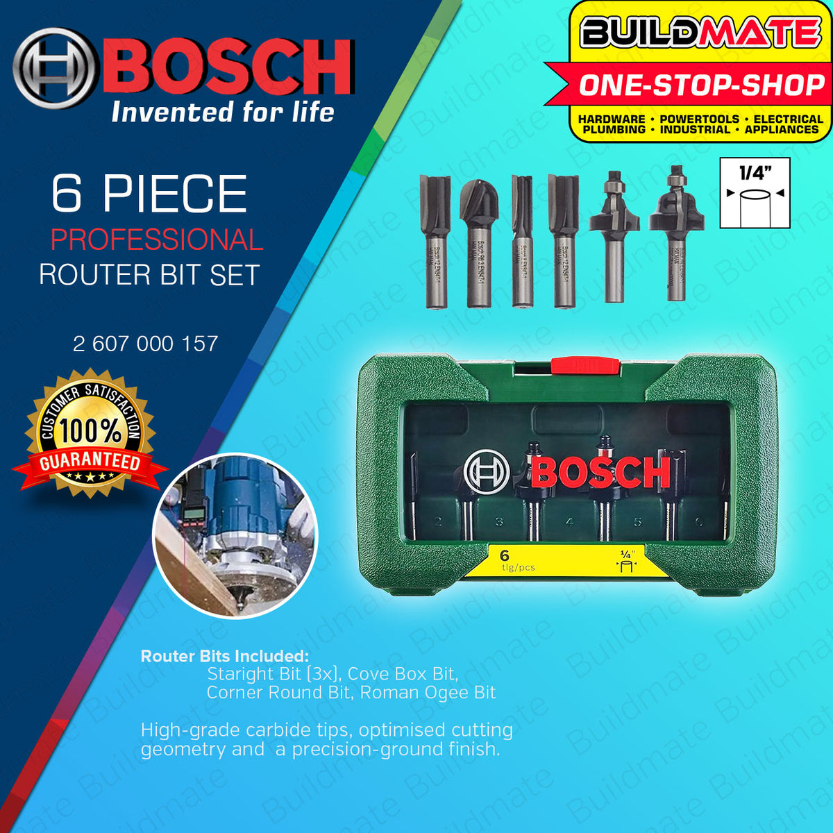 BUILDMATE Bosch 6PCS Router Bit Set 1/4