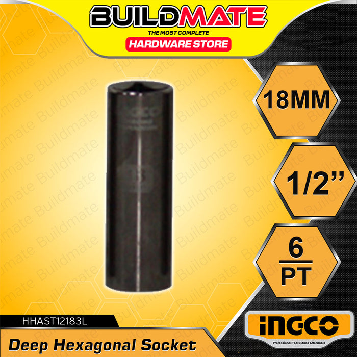 BUILDMATE Ingco 1/2" Inch Deep Hexagonal Sockets 8mm-32mm Cr-V Hexagon Deep Hex Drive Socket Wrench SOLD PER PIECE - IHT