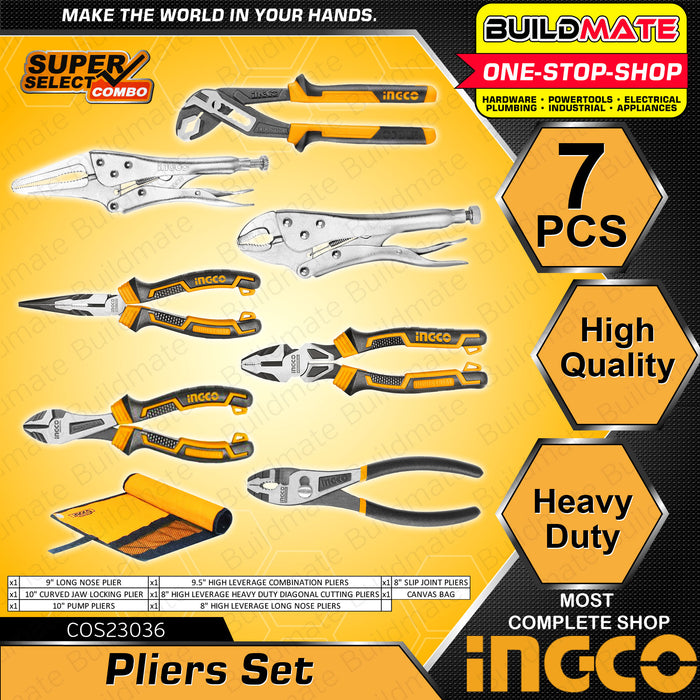 INGCO Pliers Tool Set, 3pcs Large Plier Set, 9.5 Inch Combination Pliers, 7  Inch Diagonal Cutting