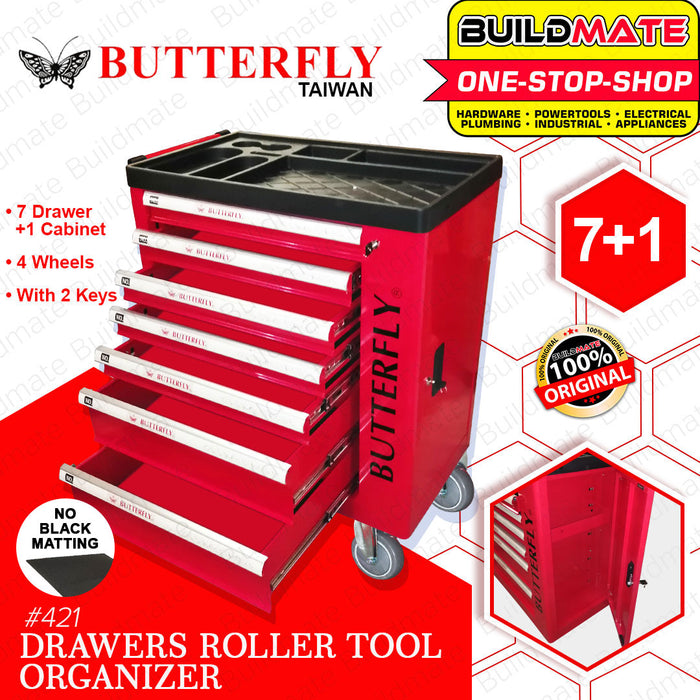 BUILDMATE Butterfly Taiwan 7+1 Drawers Roller Cabinet Tool Box Organizer Storage with Wheels and Keys Toolbox Cabinet #421 •