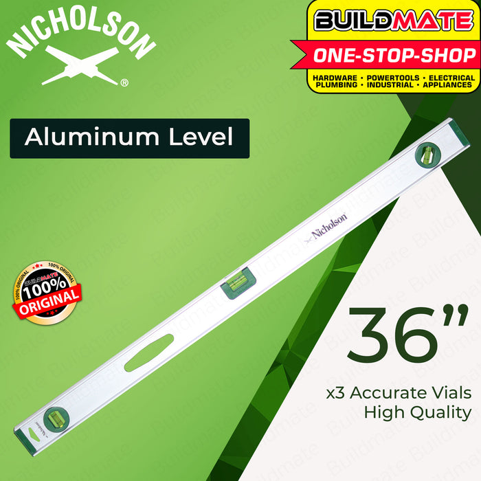 NICHOLSON Aluminum Level 36" Inch Aluminum Spirit Leveler Bubble Level Box Spirit Level Leveling Tool NLTR36 •BUILDMATE•