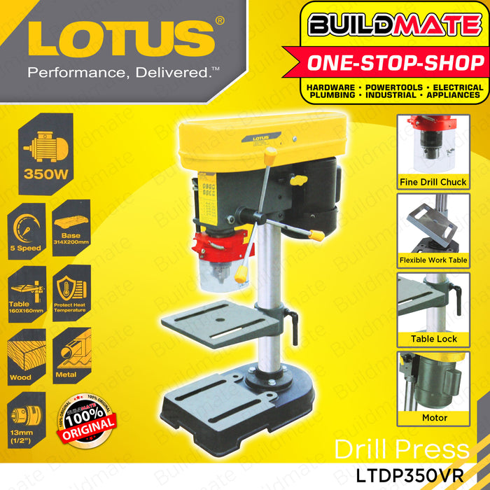 BUILDMATE Lotus Drill Press 13MM 350W 1/2HP 5-Speed Cast Iron Benchtop Drill Press Table Drill Bench Drill Press Bench Top Drilling Machine Electric