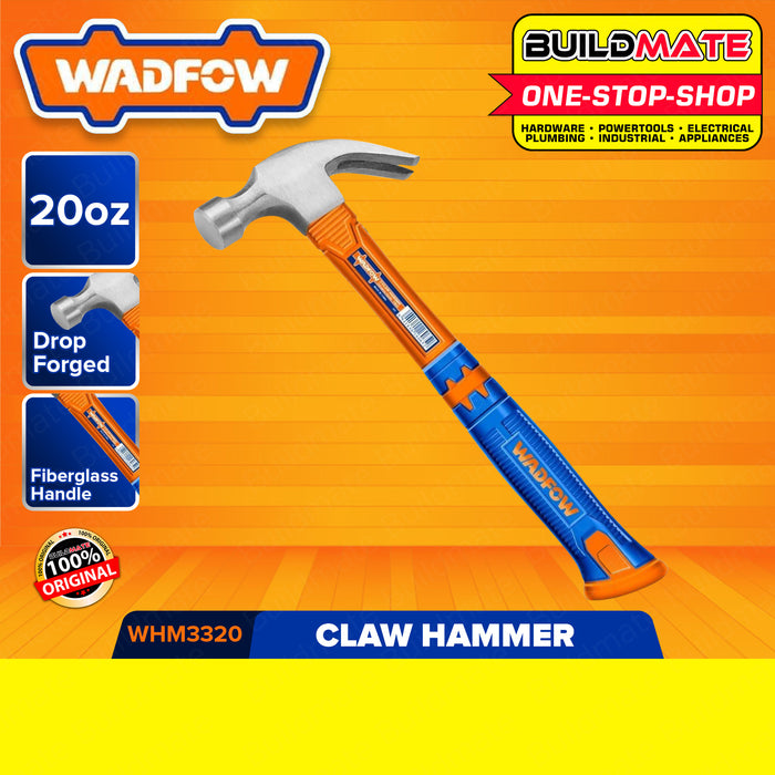 BUILDMATE Wadfow Claw Hammer 16oz | 20oz Unique Design Fiberglass Handle Drop-forged Hammerhead 45# Carbon Steel Non Slip for Contractors, General Laborers, Repair Men, Household Hand Tools WHM3316 | WHM3320 • WHT
