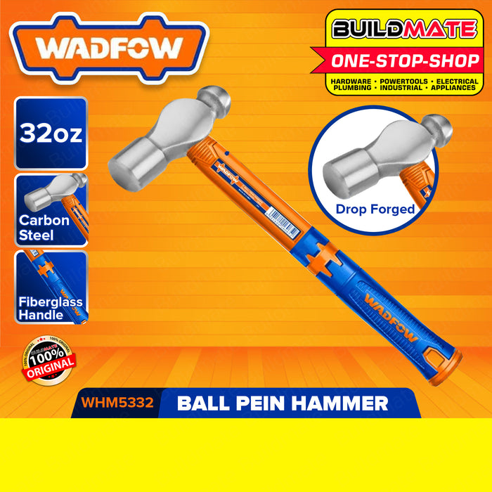 BUILDMATE Wadfow Ball Pein Ballpein Ball-peen Hammer 16oz | 24oz | 32oz | 48oz [SOLD PER PIECE] Unique Design Fiberglass Handle Drop-forged Hammerhead Double Striking Heads for Household Workshop Repair • WHT