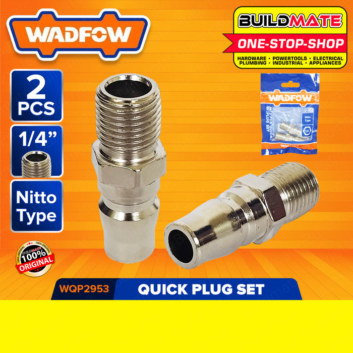 BUILDMATE Wadfow 2PCS/SET 1/4" Inch Quick Plug Quick Connector Pipe Air Compressor Quick Coupler Plug Air Hose Fittings Coupling Plug WQP2973 | WQP2953 • WHT