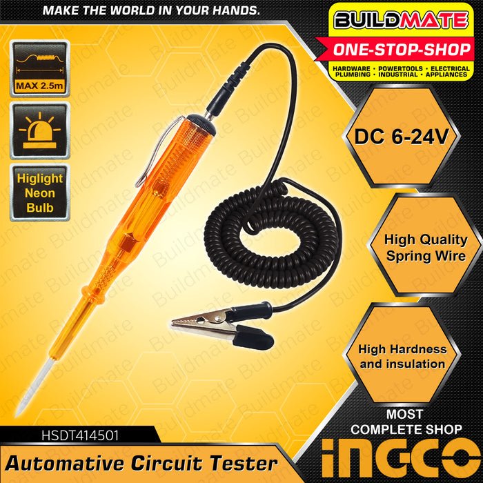 BUILDMATE Ingco Test Pencil AC 100 - 250V | DC6V-12V-24V Automotive Circuit Test Flathead Screwdriver Electric Pen [SOLD PER PIECE] AC Voltage Tester Test Light Circuit Tester Pen Voltage Detector Pen Circuit Tester Tool Hand Tool • IHT