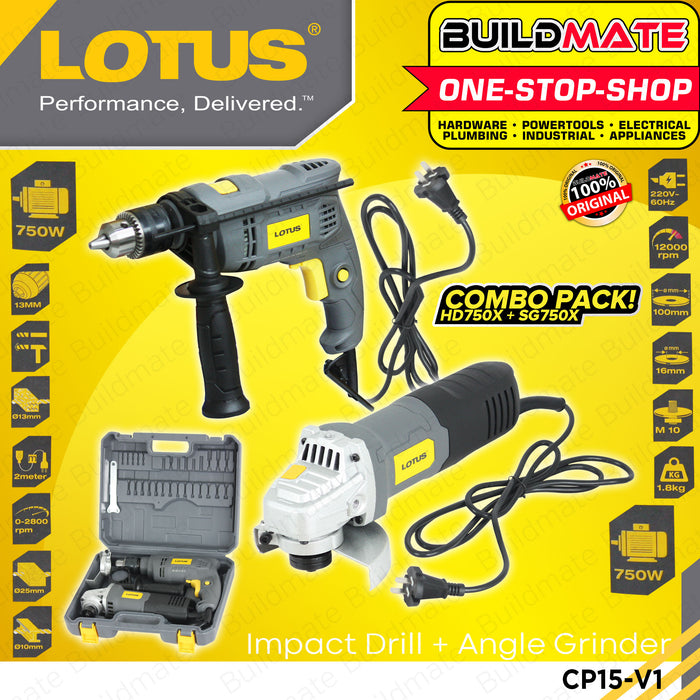 [COMBO E] BUILDMATE Lotus Electric Impact Drill & Angle Grinder 650W | 750W Plus Hand tool Cutting Machine Use for Grinding Metal + Wood Drilling Hammer Barena DIY Toolkit | 100% ORIGINAL / AUTHENTIC • LPT