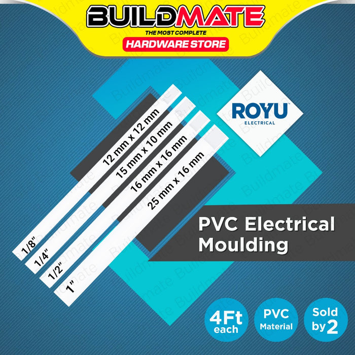 (2PCS x 4FT) BUILDMATE Royu PVC Electrical Moulding 1/2" - 1" Inch Plastic Wire Pipe for Protection