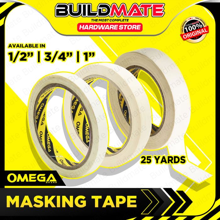 BUILDMATE Omega Masking Tape 1/2" - 1" Inch Adhesive Paper Painting Craft Tape for DIY Painting Project