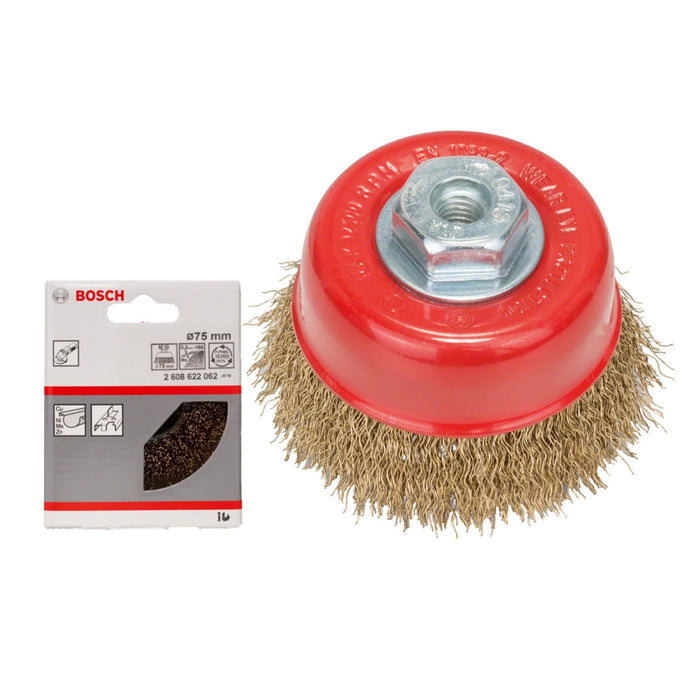 BUILDMATE Bosch 75mm Crimped Wire Cup Brush Wheel Clean for Metal Brass Coated Tool 2608622062 - BAX