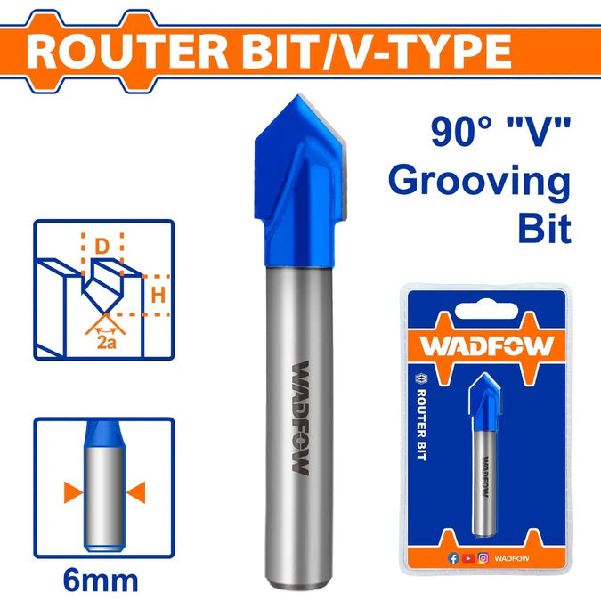 Wadfow 6.35mm|8mm|9.5mm|12.7mm Router Bit V-Type Slotting Cutter Bit SOLD PER PIECE WHT - BUILDMATE