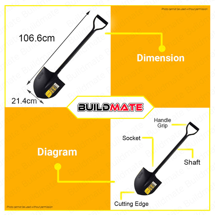 LOTUS All Steel Shovel POINTED / SQUARE •BUILDMATE• LHT LUTOS — Buildmate