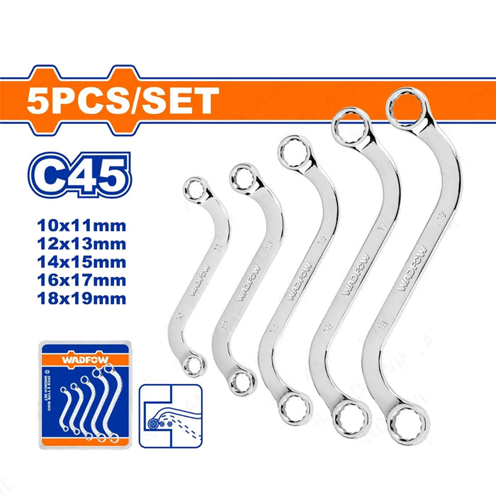 BUILDMATE Wadfow 5PCS 10-19mm S-Type Ring Wrench Set Double Ended Ring Metric Spanner WFR4405 • WHT